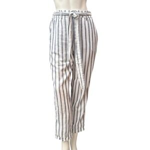 American Eagle Striped Linen Blend Paperbag Waist Pants Coastal Summer White S